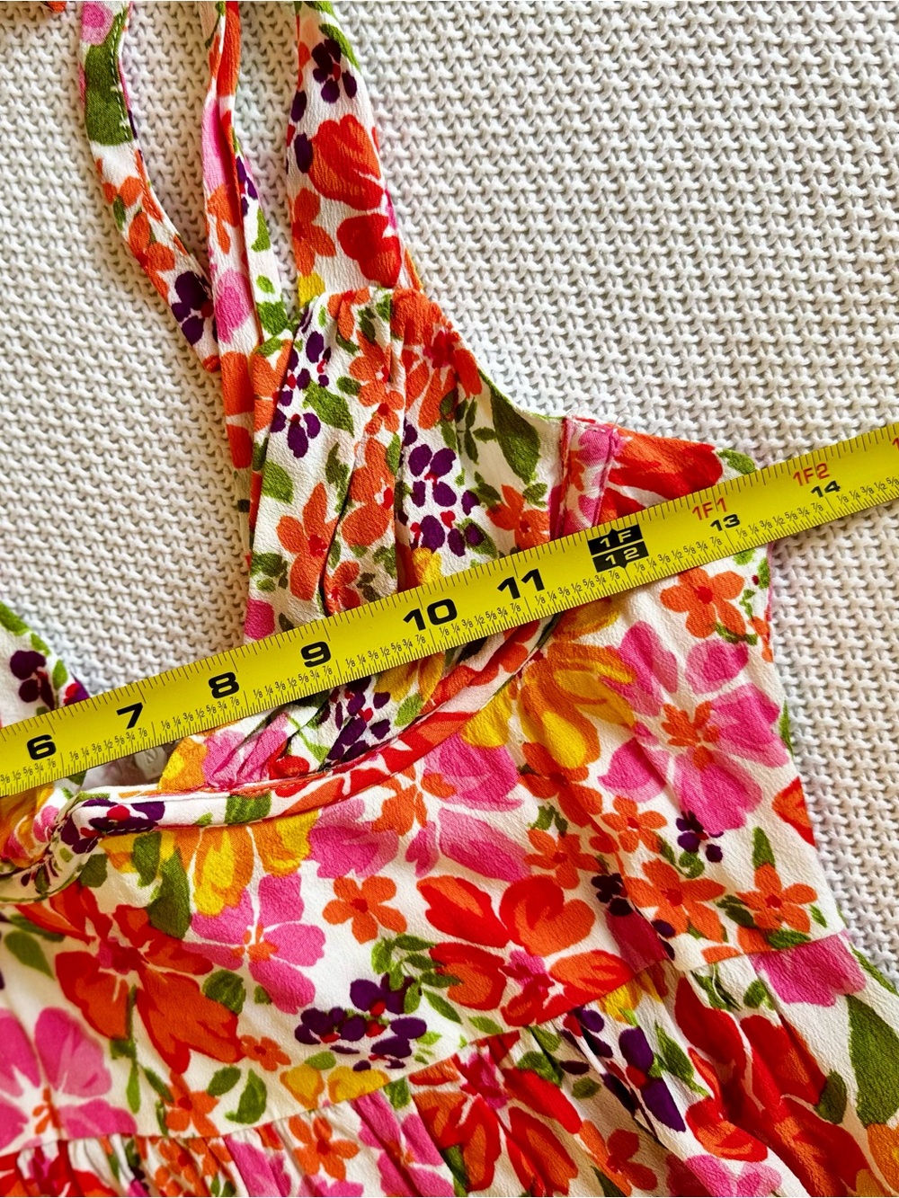 SKY TO MOON Flirty Ruffle Bright Floral Tie-Shoulder Bustier Mini Dress - Picture 12 of 13
